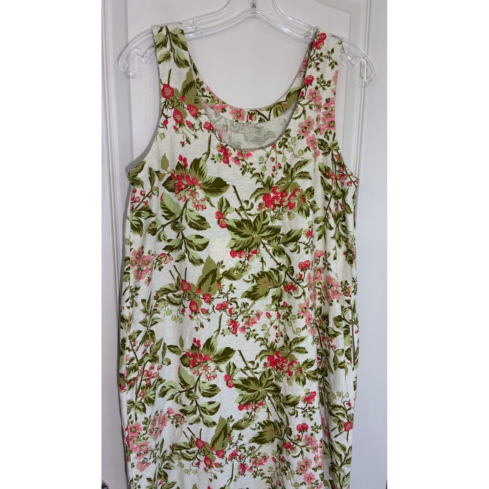 Laura Ashley Linen Blend Floral Shift Dress Scalloped Hem Pink Green M - Picture 11 of 13